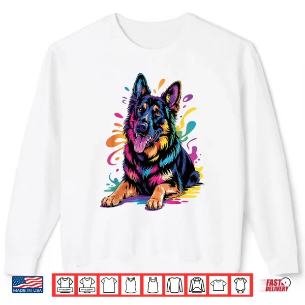 Sweatshirt Colorful Black German Shepherd Portrait Pop Art Dog Mom Dad Shirt