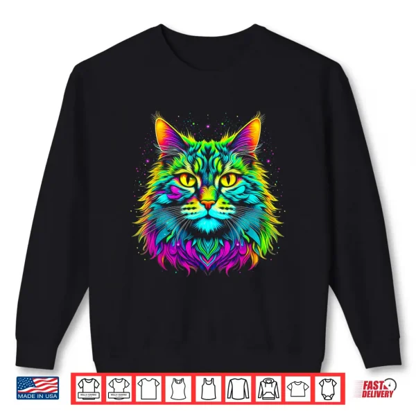 Sweatshirt Colorful Bright Maine Coon Cat Vibrant Psychedelic Cat Art Men Women Kids Shirt