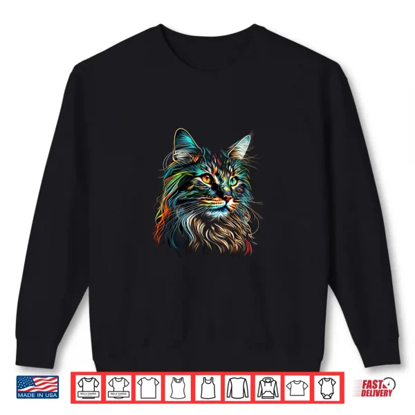 Sweatshirt Colorful Maine Coon Cat Face Art Beautiful Cats Black Shirt