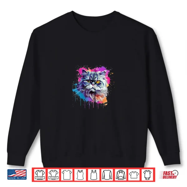 Sweatshirt Colorful Persian Cat Face Splash Art Shirt