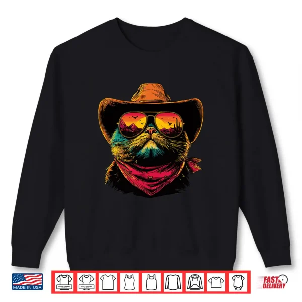 Sweatshirt Colorful Persian Cat with Sunglasses Cowboy Sunset Western Shirt