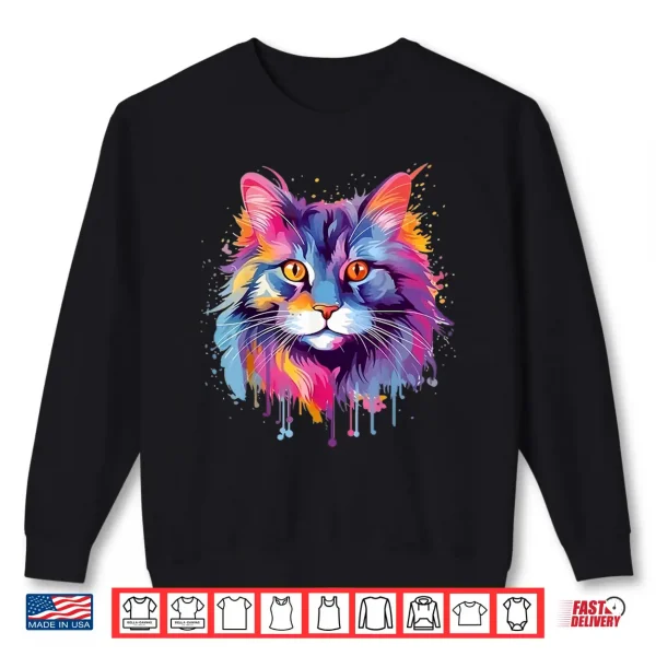 Sweatshirt Colorful Splash Art Maine Coon Cat Face Shirt