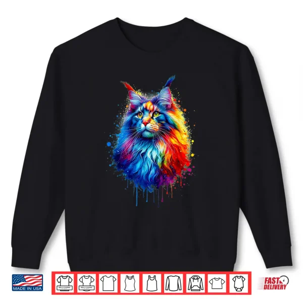 Sweatshirt Colorful Splash Art Maine Coon Cat Maine Coons Shirt