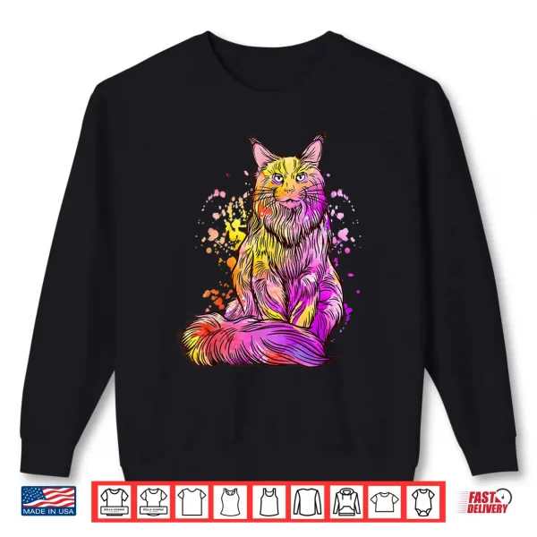 Sweatshirt Colorful Splash Maine Coon Cat Gift Shirt