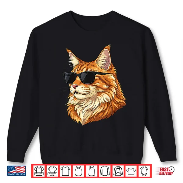 Sweatshirt Cool Maine Coon Cat Wearing Sunglasses Funny Cats Lover Shirt