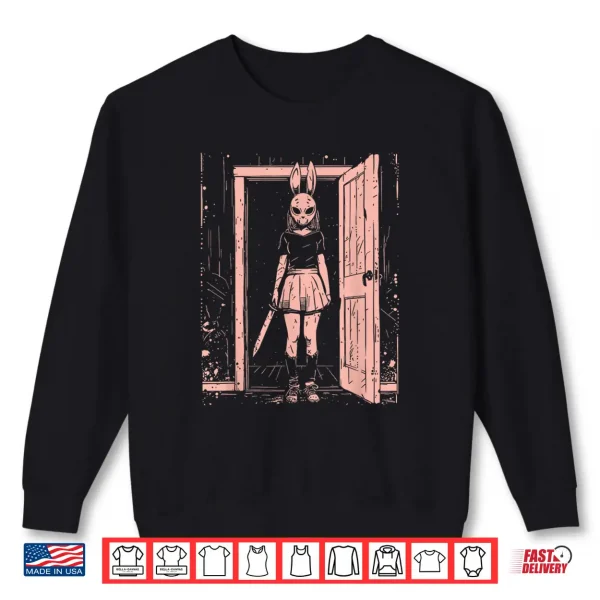Sweatshirt Creepy Girl Bunny Mask Slasher Pastel Goth Anime Horror Shirt
