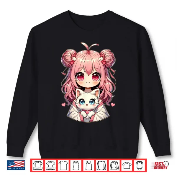 Sweatshirt Cute Anime Cats Lover Kawaii Manga Otaku Anime Girl Pink Shirt