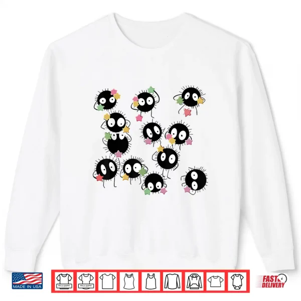 Sweatshirt Cute Anime Soot Man Ball with Colourful Sugar Stars Shirt