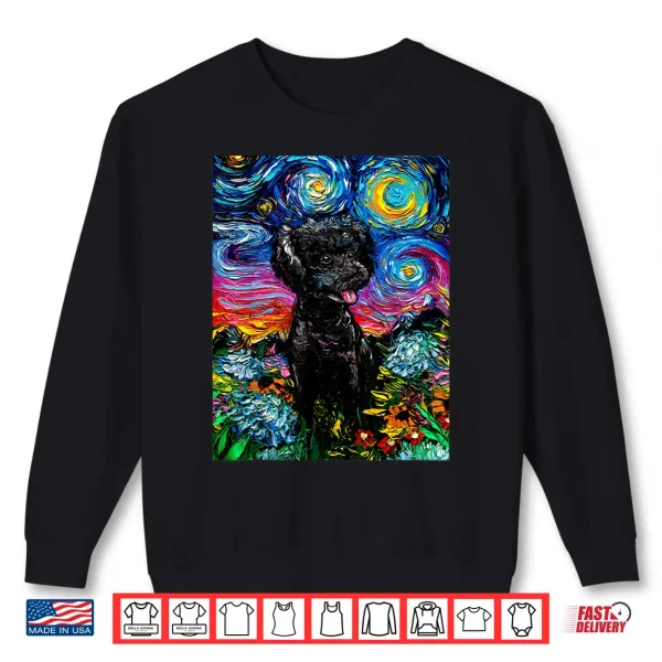 Sweatshirt Cute Black Poodle and Flowers Starry Night Dog Art by Aja Shirt