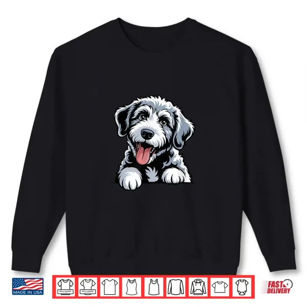 Sweatshirt Cute Black White Artistic Drawing Cartoon Cross Sheepadoodle Shirt