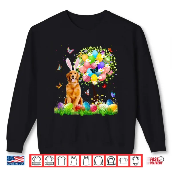 Sweatshirt Cute Bunny Golden Retriever Easter Eggs Tree Easter Shirt