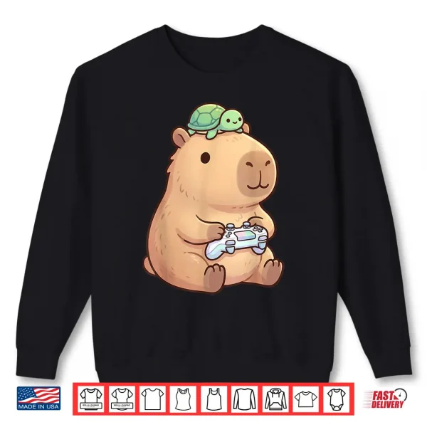 Sweatshirt Cute Capybara Anime Gamer Turtle Funny Graphic Kawaii Shirt