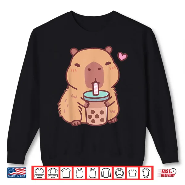 Sweatshirt Cute Capybara Kawaii Anime Drinking Bubble Tea Lover Girls Shirt