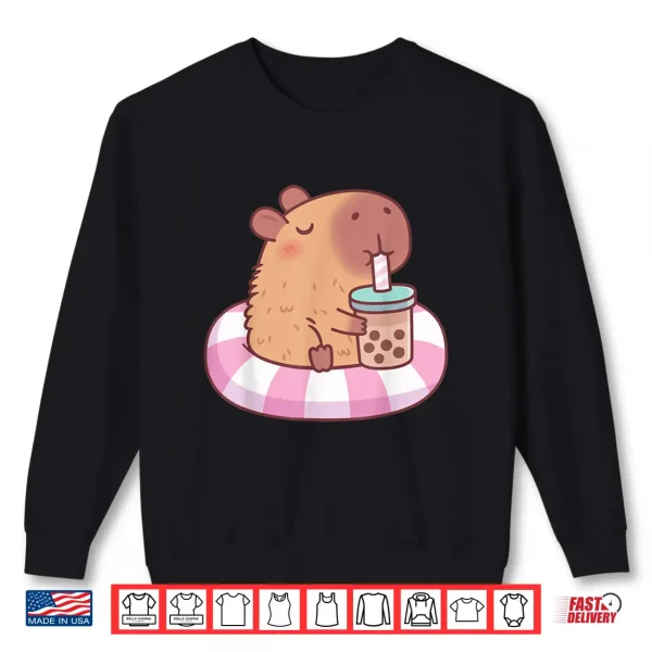 Sweatshirt Cute Capybara On Pool Float Drinking Bubble Tea Lover Girls Shirt