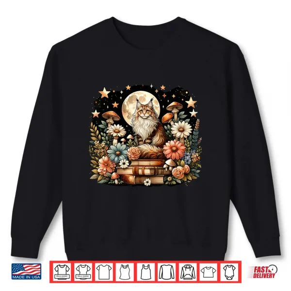 Sweatshirt Cute Cottagecore Floral Girls Women Maine Coon cat Graphic Shirt