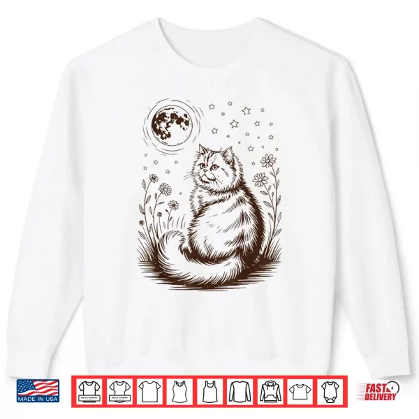 Sweatshirt Cute Floral Persian Cat Moon Halloween Costume Girl Women Shirt