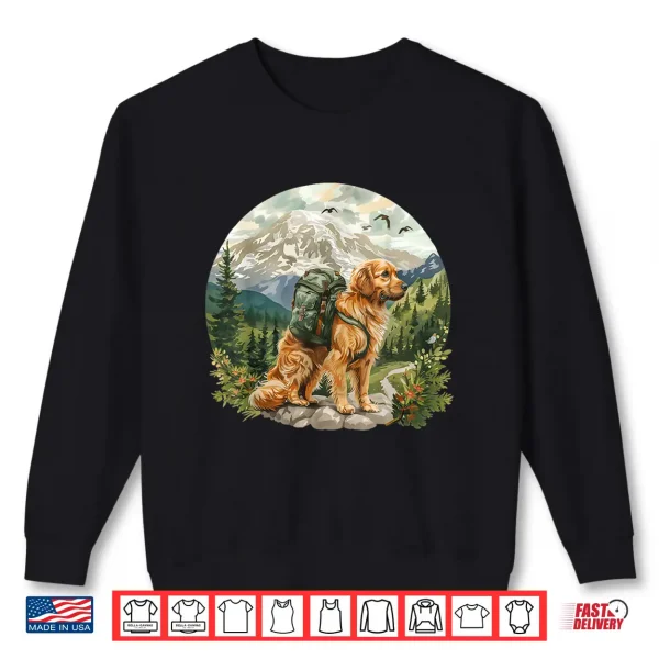 Sweatshirt Cute Golden Retriever Dog Backpacking Mountain Forest Hiking Shirt
