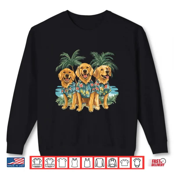 Sweatshirt Cute Golden Retriever Dogs Hawaiian Tops Palm Trees Ocean Shirt