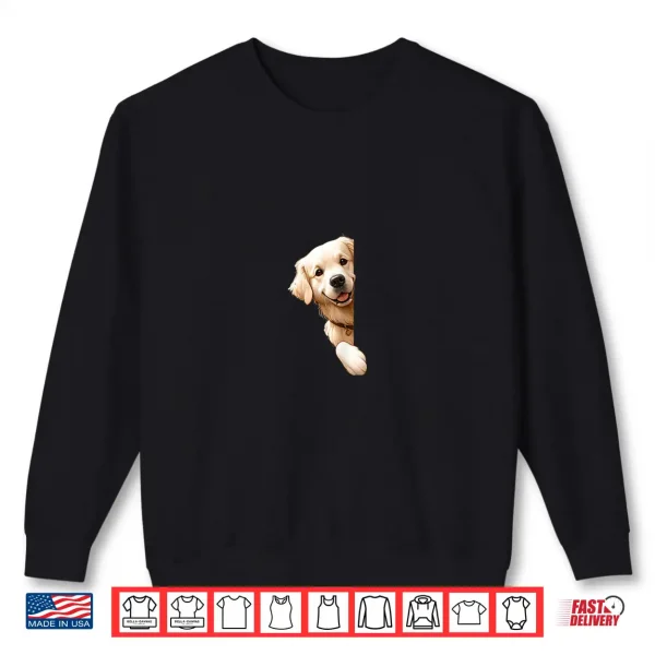 Sweatshirt Cute Golden Retriever Puppy Peeking Around Corner Dog Lover Shirt