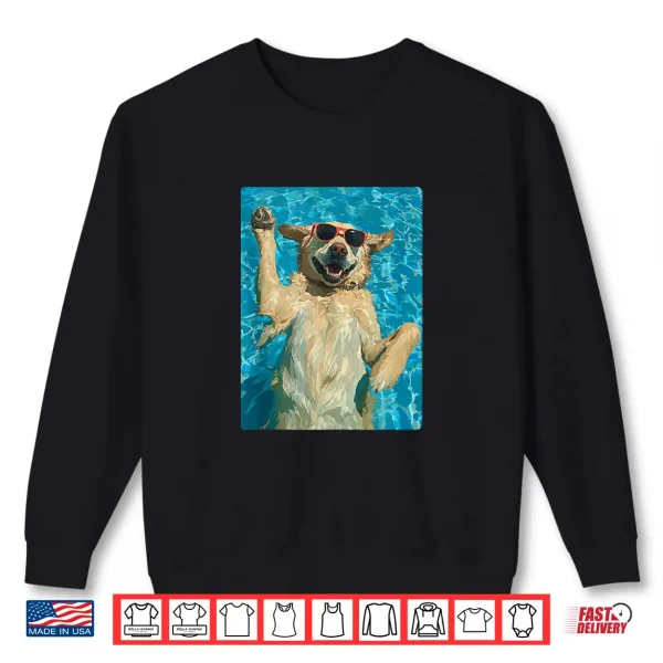 Sweatshirt Cute Golden Retriever in Sunglasses Cool Dog Swimming Summer Shirt