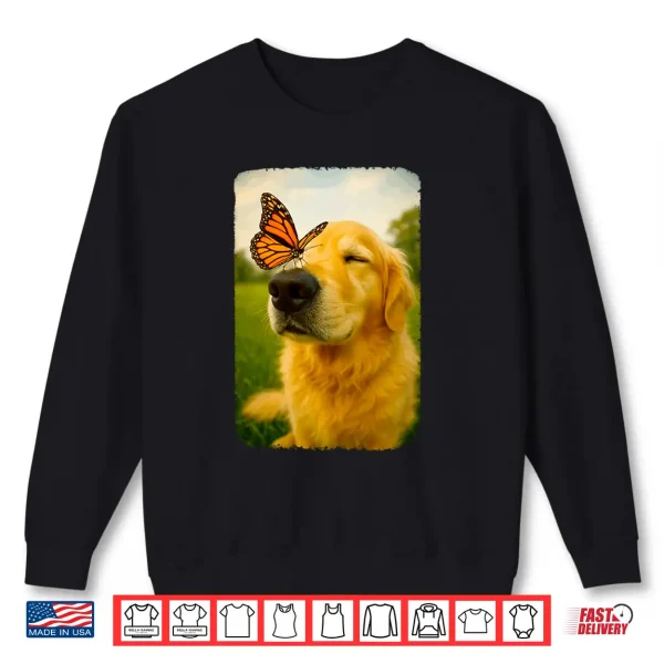 Sweatshirt Cute Golden Retriever with Butterfly on Nose Dog Lover Shirt