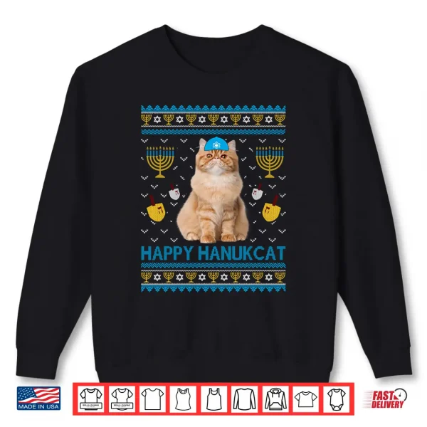 Sweatshirt Cute Happy Hanukcat Jewish persian Cat Ugly Hanukkah Sweater Shirt