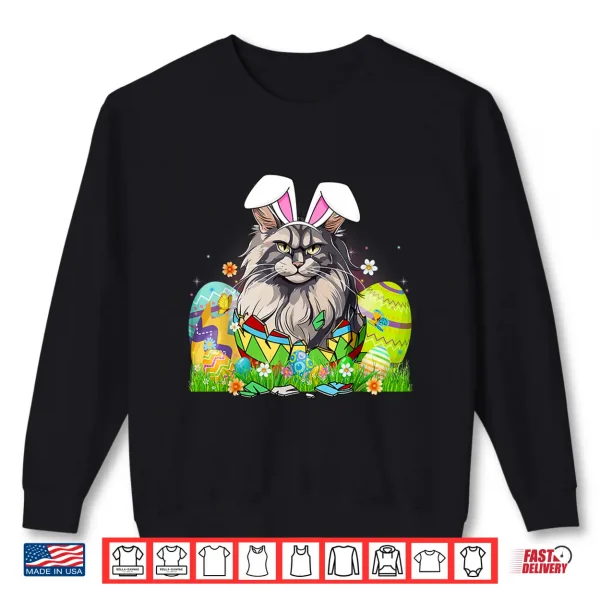 Sweatshirt Cute Maine Coon Cat Bunny Ears In Easter Egg Easter Day Shirt