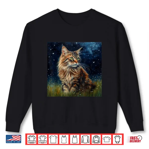 Sweatshirt Cute Maine Coon Cat In A Starry Sky Night Painting Shirt