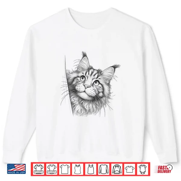 Sweatshirt Cute Maine Coon Cat Peeking Professional Graphic Shirt