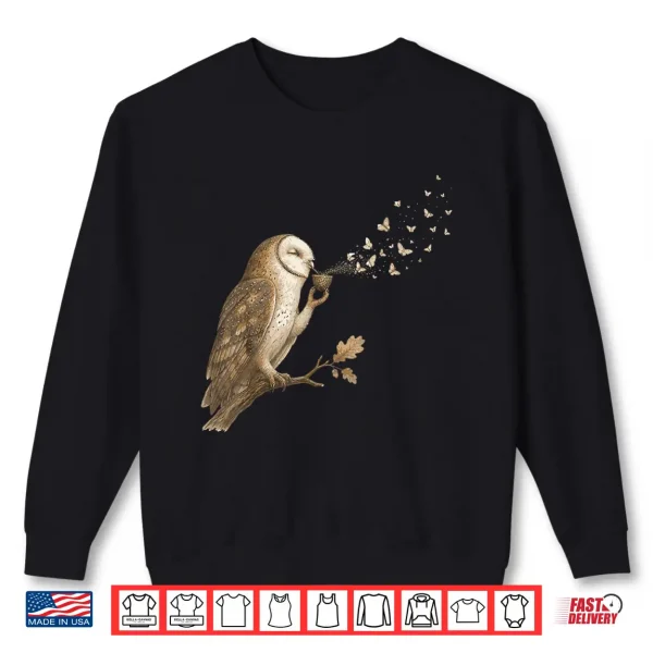 Sweatshirt Cute Owl Blowing Butterflies Nature Art Vintage Kids Women Shirt