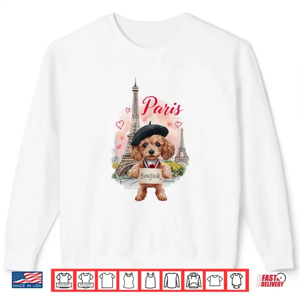 Sweatshirt Cute Parisian Poodle with Eiffel Tower Bonjour French Boys Shirt