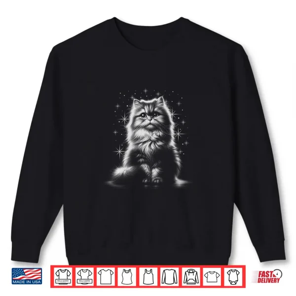 Sweatshirt Cute Persian Cat Drawing Style Under Starry Sky Shirt