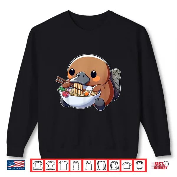 Sweatshirt Cute Platypus Ramen Anime Kawaii Japanese Eating Noodle Kids Shirt