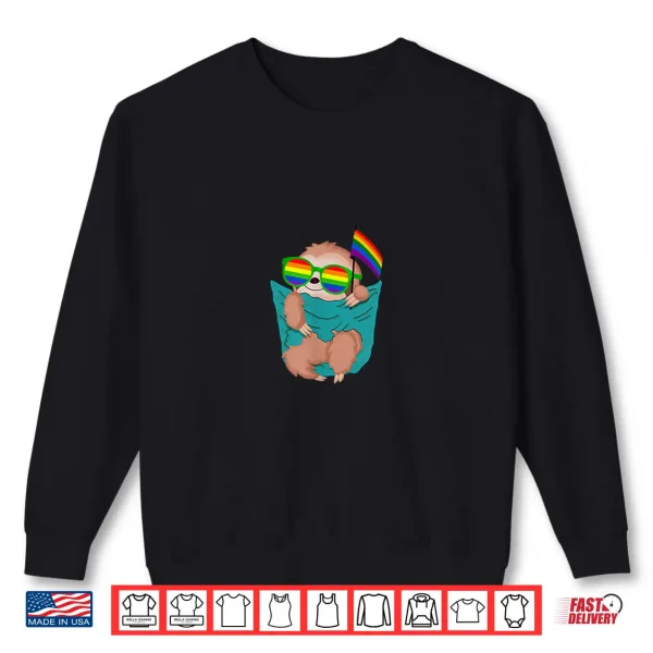 Sweatshirt Cute Pocket Sloth LGBT Animal Rainbow Flag Gay Pride Shirt
