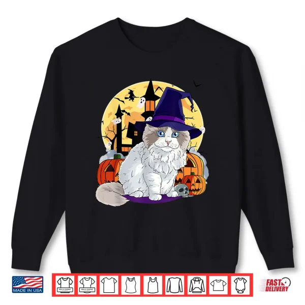 Sweatshirt Cute Ragdoll Cat Halloween Witch Pumpkin Men Women Kids Shirt