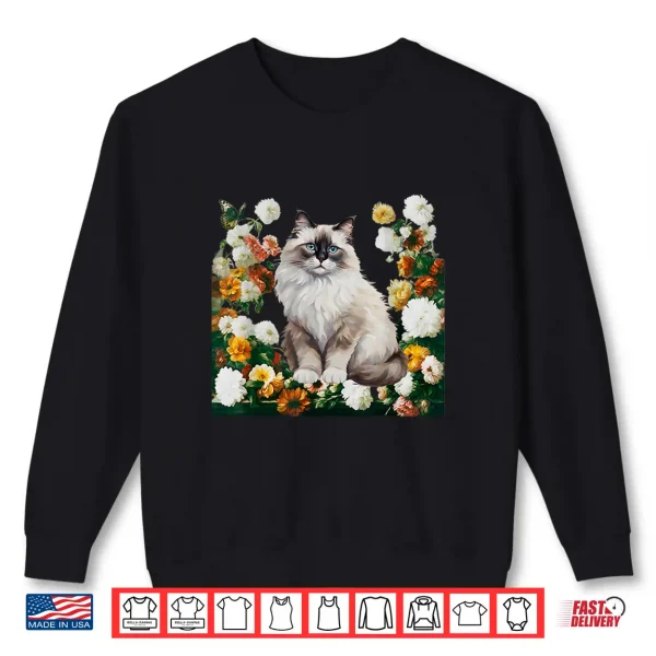 Sweatshirt Cute Ragdoll Cat With Golden Hour Cottage Flowers Botanical Shirt