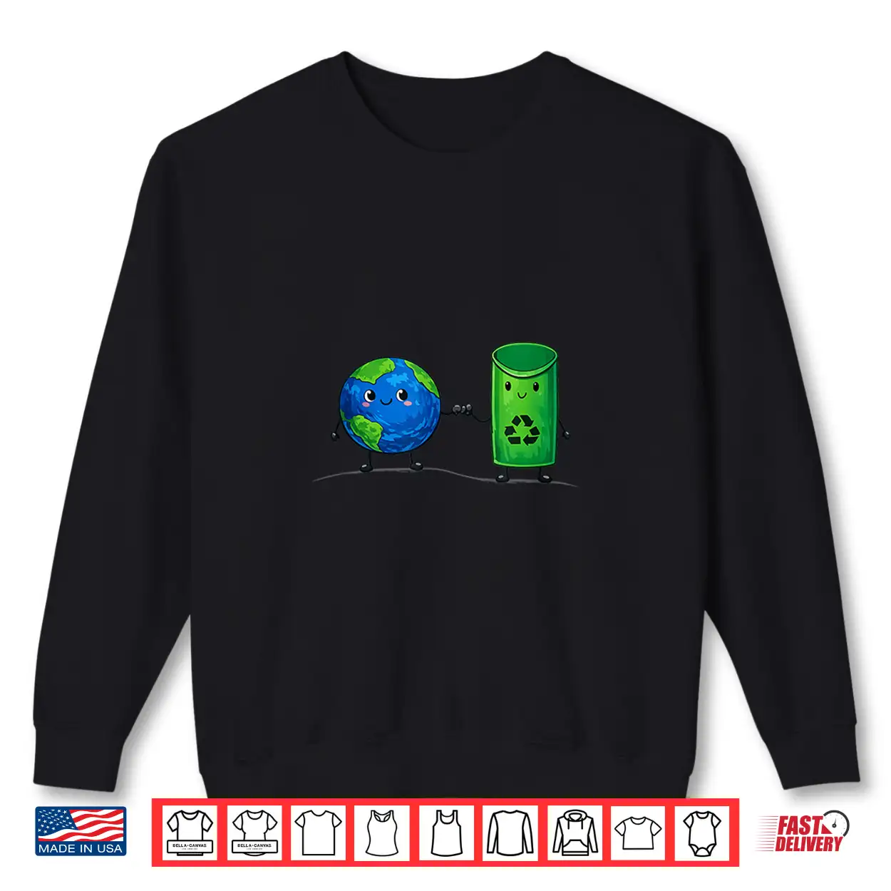 Cute Recycling Bin & Globe Cartoon Design For Earth Day Shirt Cute Recycling Bin & Globe Cartoon Design For Earth Day Shirt