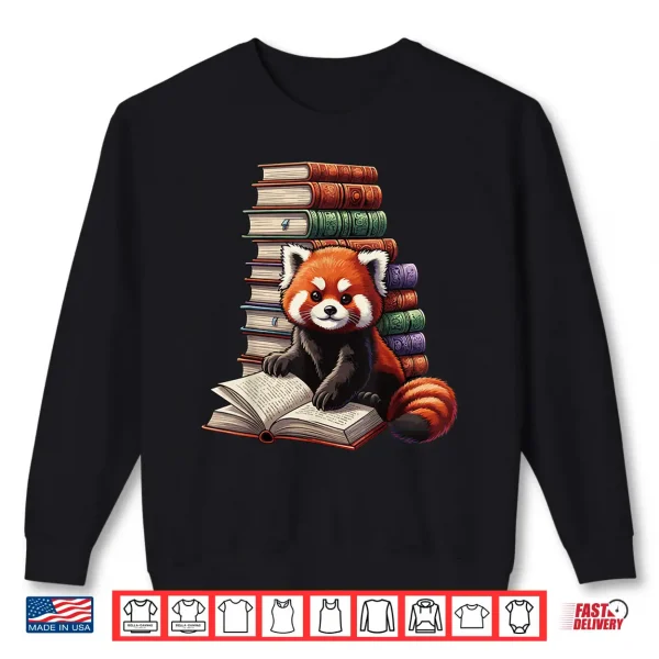 Sweatshirt Cute Red Panda Reading Book Animal Bookworm Shirt