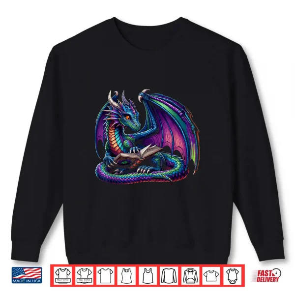 Sweatshirt Dragon Reading Book Books Bookworm Bibliophile Shirt