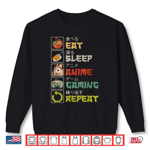Sweatshirt Eat Sleep Anime Gaming Repeat Gamer Men Teen Boy Gifts Anime Shirt