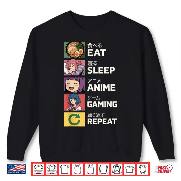 Sweatshirt Eat Sleep Anime Gaming Repeat Shirt