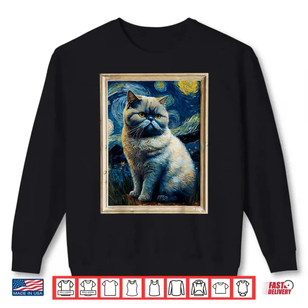Sweatshirt Exotic Shorthair Cat Van Goghs Starry Night Cat Lover Cat M Shirt