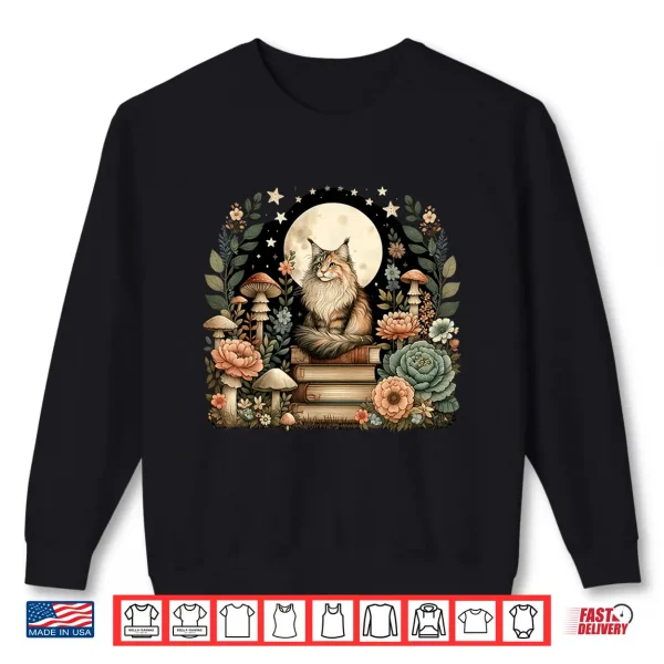 Sweatshirt Floral Womens Cottagecore Maine Coon Cat Lover Shirt