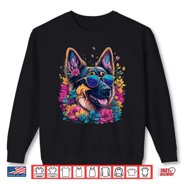 Sweatshirt Flower German Shepherd Spring Nature dog Lovers For Women Shirt