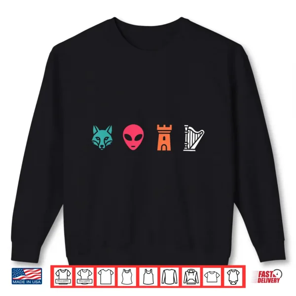 Sweatshirt Fox Alien Castle Harp Retro Shirt