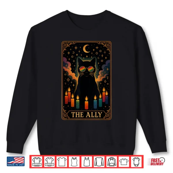Sweatshirt Funny Ally Cat Tarot Card Pride Sunglasses Gay Pride LGBTQ Shirt