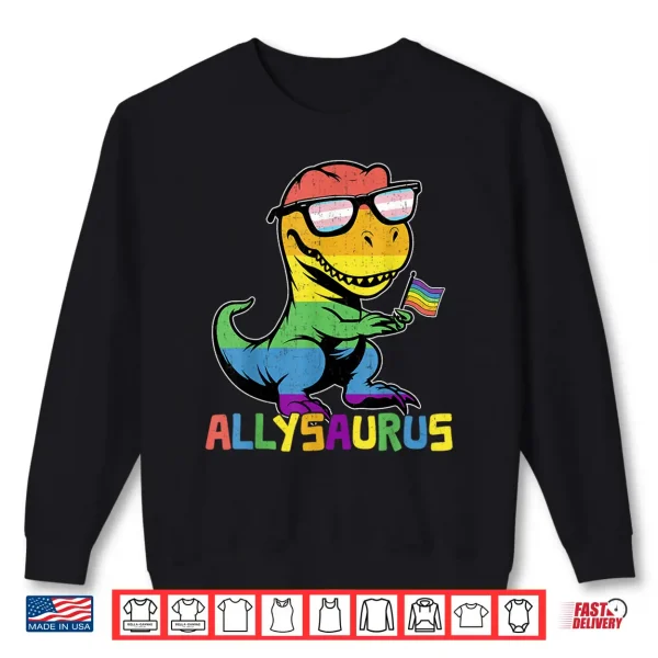 Sweatshirt Funny Allysaurus LGBTQ Rainbow T Rex Kids Boys Gay Support Shirt