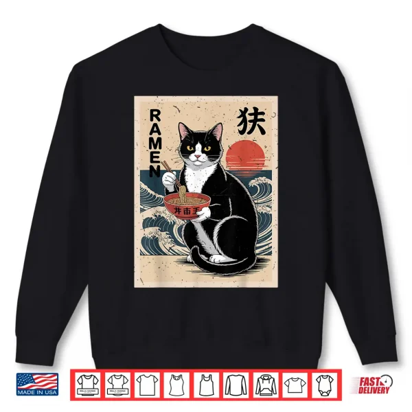 Sweatshirt Funny Anime Tuxedo Cat Eating Ramen Noodle Mom Dad Toddler Shirt