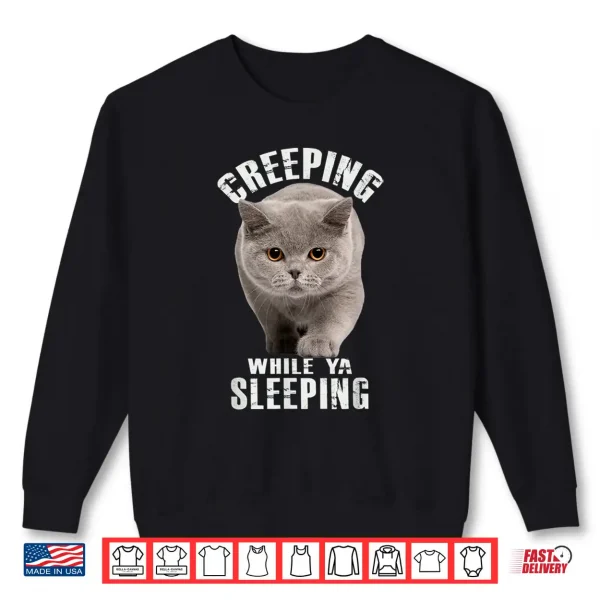 Sweatshirt Funny British Shorthair Cat Shirt Creeping While Ya Sleeping Shirt
