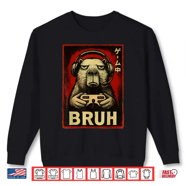 Sweatshirt Funny Capybara Gamer Bruh Graphic Tee Men Boys Teens Gaming Shirt